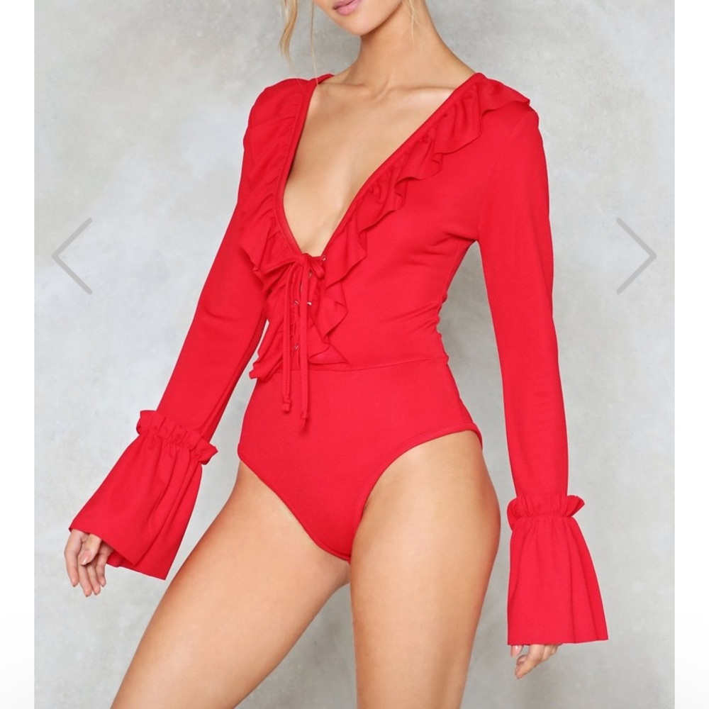 Nasty Gal Red Ruffle bodysuit!